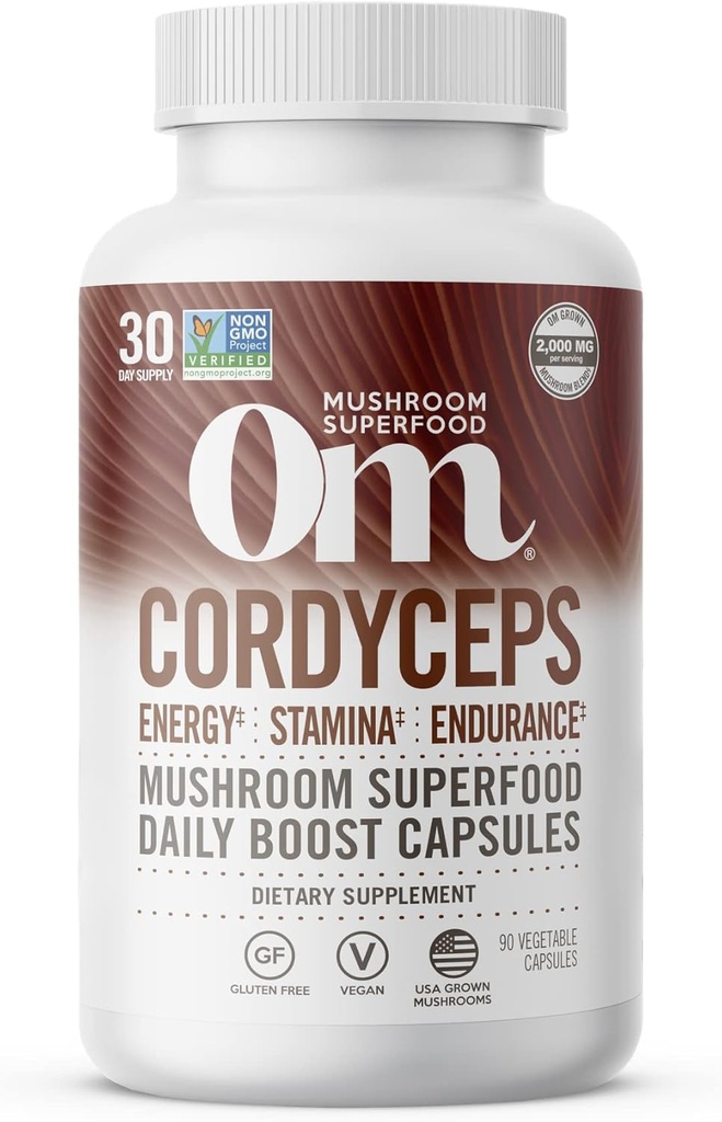 OM MUSHROOM SUPERFOOD Cordyceps Mushroom קפסולות Superfood, 90 Count, 30 ימים, תוספת אנרגיה אורגנית עבור Stamina ו- Endurance