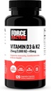 FORCE FACTOR D3 K2 -vitamiinin tukemiseksi immuniteetin, sydämen terveyden, luun tuen ja enemmän, High-Potency 2-in-1 Formula, Vegan, Ei liivate, ei-GMO, 120 kapselia