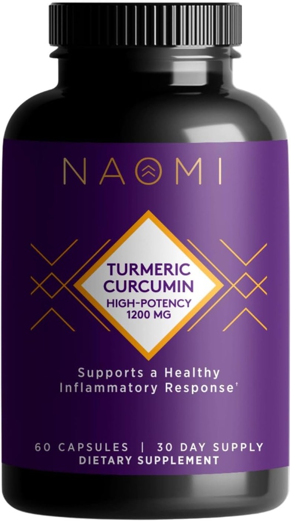 NAOMI Curcumin High- Potency 1.200 mg, 95% Curcuminoids & BioPerine Black Pepper Extract to Boost Absorpsi hingga 2000%, Luar-Kekuatan Gabungan, Muscle, Brain Dukungan, 60 Caps, 30- Day Suppply