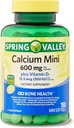 Spring Valley Calcium Plus vitamin D3 150 Mini Softgels | Calcium Supplement | Calcium Mini softgels | Calcium 600 mg med Vitamin d3 | Calcium Carbonate 600 mg, 150 Mini Softgels +