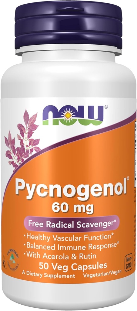 NOW Foods Supplements, Pycnogenol 60 mg (egy egyedi Proanthocyanidins francia tengeri fenyő) Acerola & Rutyin Powder, 50 Veg kapszula