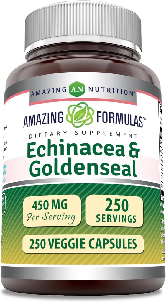 Incredibile Formulas Echinacea con supplemento Goldenseal | 450 Mg | Capsule Veggie | Non-GMO | Gluten Free | Made in USA (1 Pack, 250 Count)