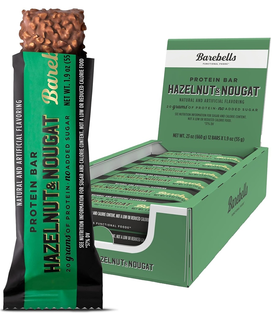Barebells Protein Bars Hazelnut & Nougat - 12 Bá tước, 1.9oz Bars - Protein grains với 20g High Protin - Chocolate Protein Bar với 1g Sugars - On The Go Protein và breakfast Bars