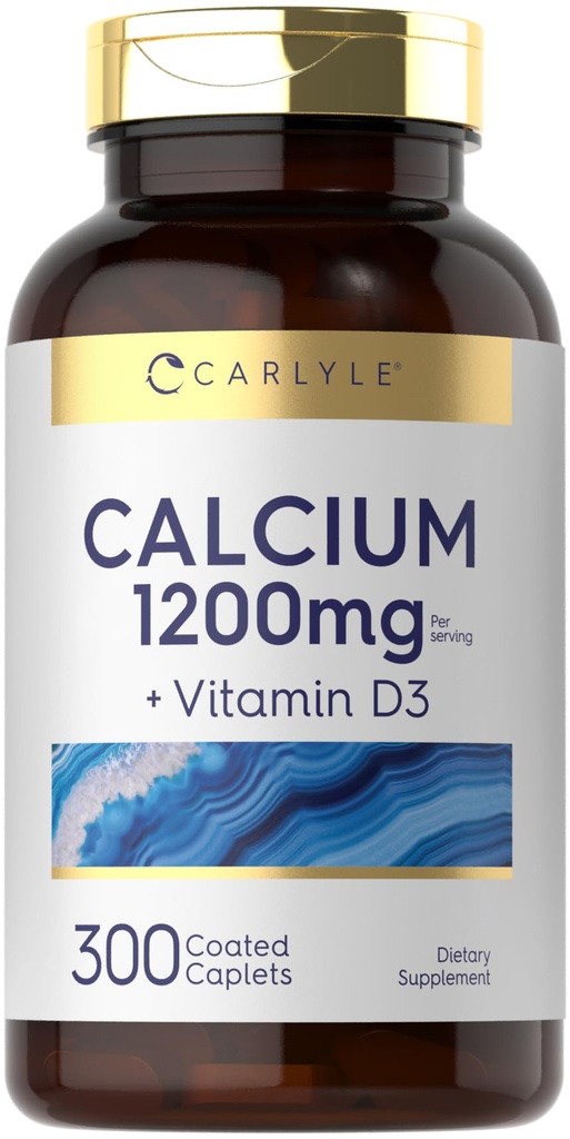 Carlyle Calcium 1200mg with Vitamin D3 | 300 Caplets | Non-GMO, Gluten Free, and Vegetarian Supplement