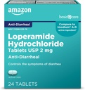 基本护理 Loperamide 氯化氢片剂,2毫克,抗腹泻,24个计数(包1个)(包装可能不同)