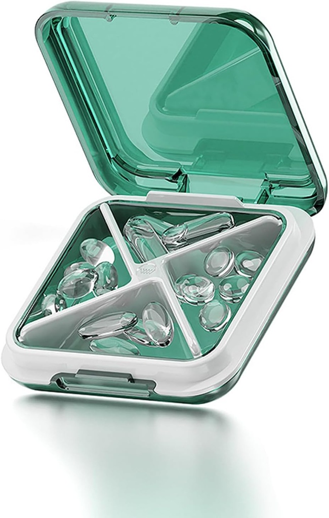قضية محمولة يومية لحاويات حاويات من طراز " بيل " (Dill) لحامض 4 Compartments Pocket Compact Medicine Organizer for Fish Oils,Supplements,Medication (Green)