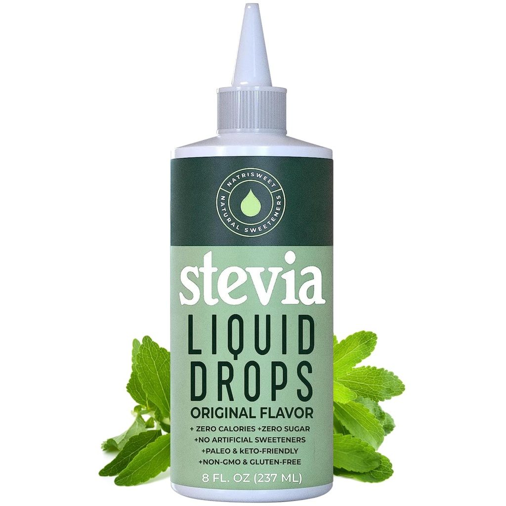 Stevia Liquid Drops, 8 Fl oz, 1823 Servos, Pure Concentrated Drops com Zero Calories & Zero Carbs, Delicious Sugar Substitute Great for Keto & Paleo Diets, by Natrisweet