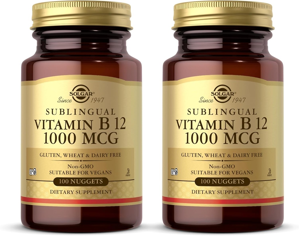 Solgar Sublingual Vitamin B12 1000 mcg - 250 Nuggets, Balení 2 - Non- GMO, Vegan, Gluten Free, Dairy Free, Kosher - 500 Celkem Service