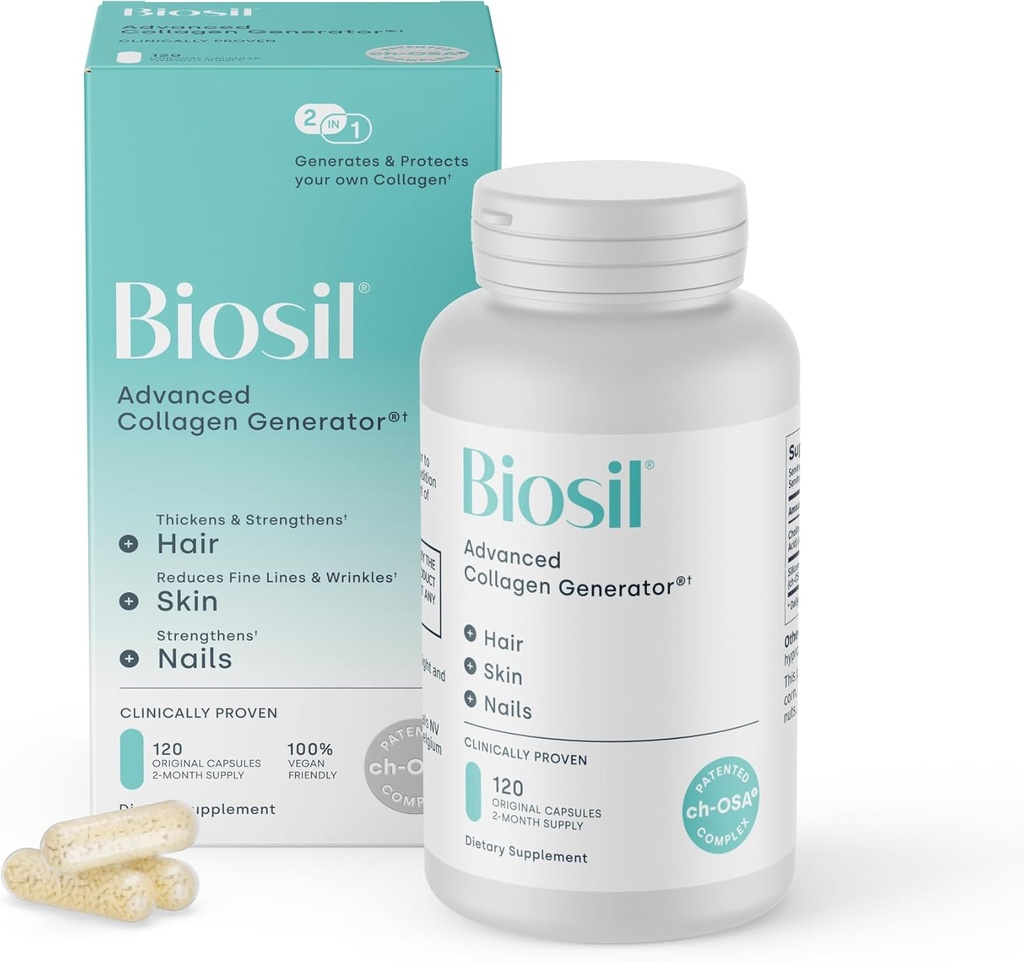 Biosil Colagen Booster Supliment - 120 Capsule originale - Patentat ch-OSA Activator pentru Piele, Păr, Nails & Joints - Suporturi Producție naturală - 60-Day Supply