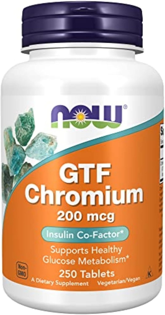 NOW Foods Supplements, GTF (Glükoosi tolerantsusfaktor) Chromium 200 mcg, insuliini kaasfaktor *, 250 tabletti