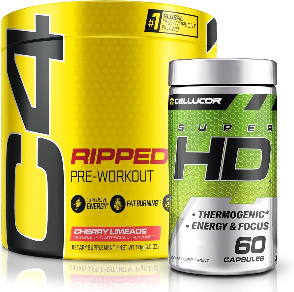 C4 Ripped " SuperHD, The Thermogenic Bundle, C4 Ripped Pre Workout Powder, Cherry Limeade 30 Servings + SuperHD with Capsimax and Green Tea Extract, 60 Servings