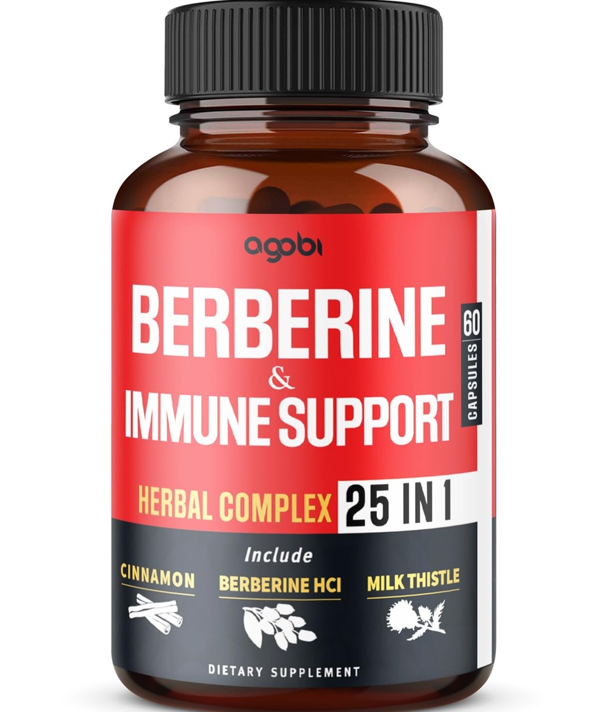 Premium Berberine Supplement with Ceylon, Ashwagandha, Turmeric, Milk Thistle, Elderberry & Black Pepper - Supports Defense System, Cardiovascular & Gastrointestinal - 60 Capsules