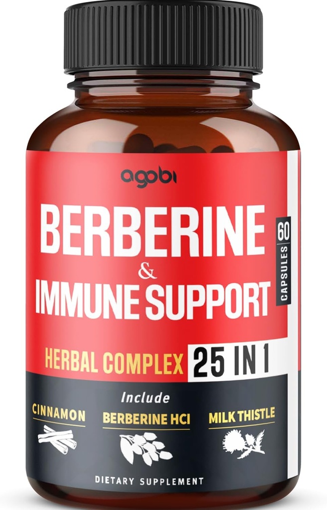 Premium Berberine Supplement with Ceylon, Ashwarandha, Turmeric, Milk Thestle, Ederberry & Black Pepers - รองรับ Imumun System, Caridio Protolic & Gatro - 60 Capsoles