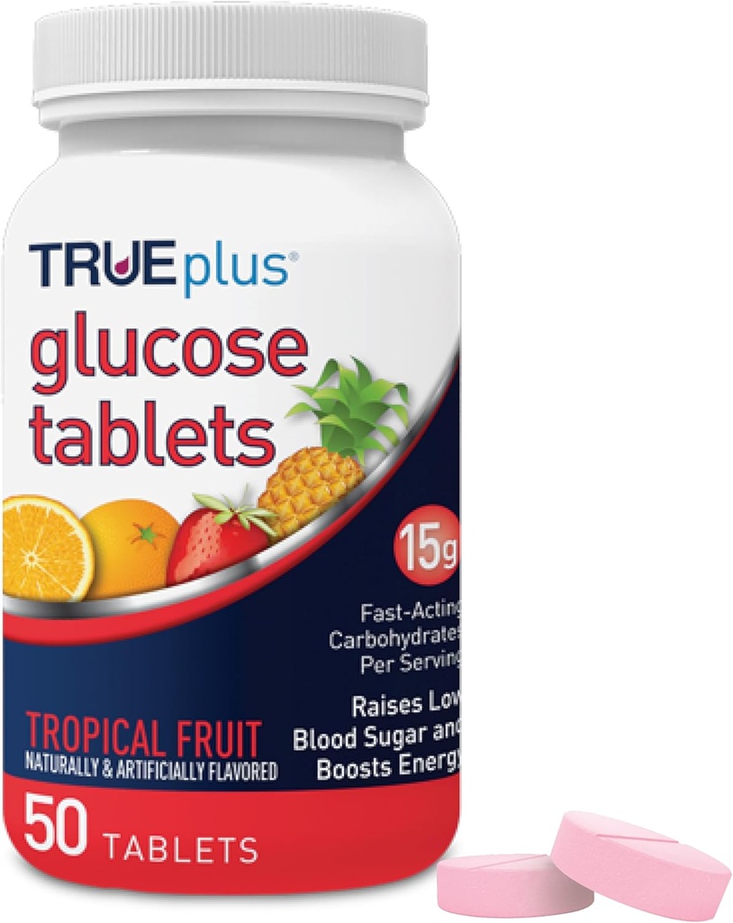 TRUEplus® glucosetabletten, Tropische fruitsmaak - 50ct fles