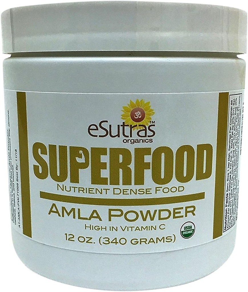 Luomu Amla Powder 12 oz, 30 annosta Luonnollinen C-vitamiini (Immuunivitamiini) Amalaki Kylmäpuristettu Orgaaninen ravintoaine terveellisille smoothielle