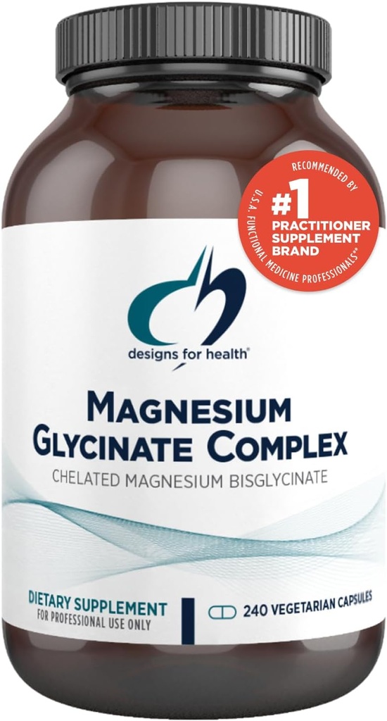 Designs for Health Magnesium Glycinate Complex - Chelated Magnesium Bisglycinate + High Absorption Magnesium för lugnande och sömn, hjärthälsa, immunstöd och benstyrka - Vegan (240 kapslar)