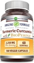 Fórmulas surpreendentes Curcumina Turmérica com Bioperine Suplemento 2250 Mg por Servindo Cápsulas Veggie Ou Não-GMO Não-Gluten-Free □ Made in USA (1 Pack, 180 Count)