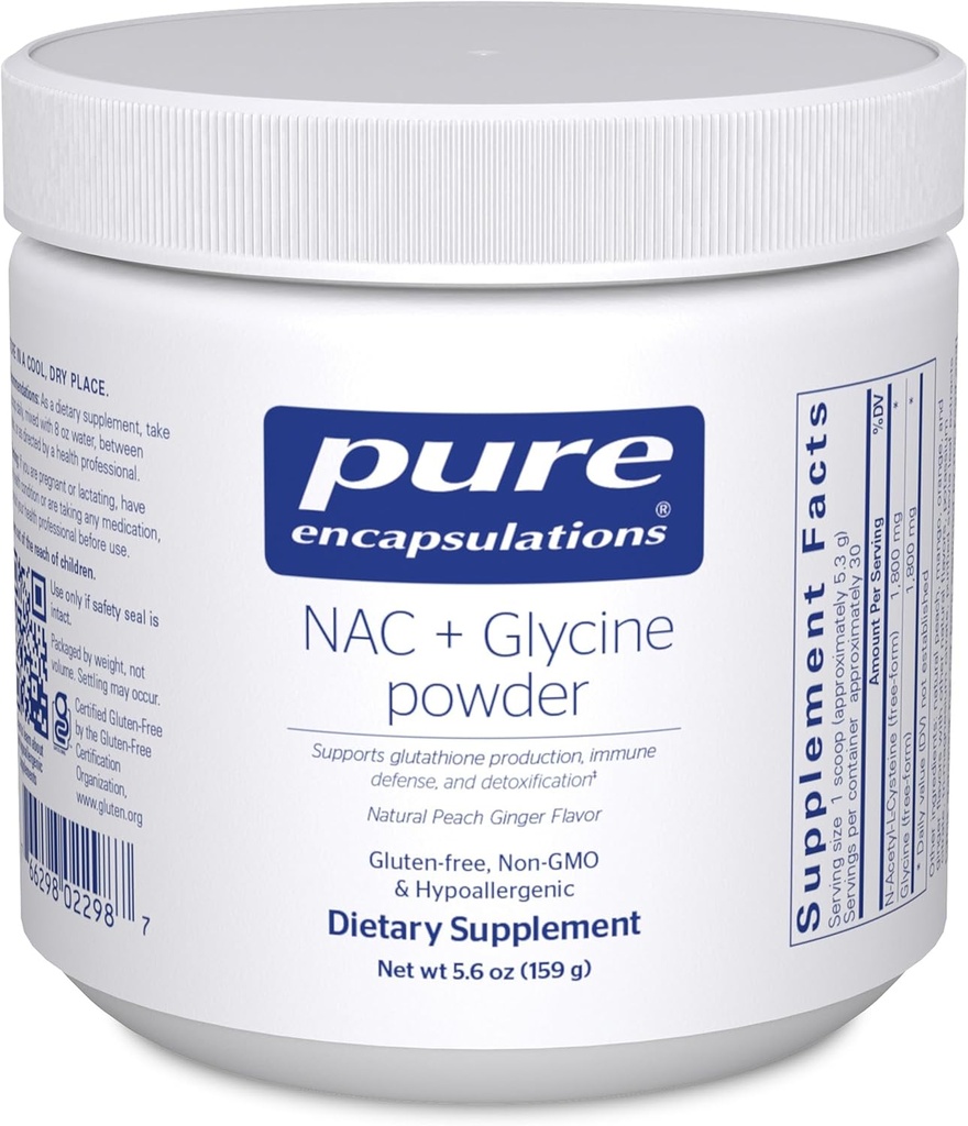 Pure Encapsulations NAC + Glycine Powder - Immune Support, Detox Cleanse " Glutathione Production* - Conditionally Essential Amino Acids - Gluten Free " Non-GMO - 5.6 oz