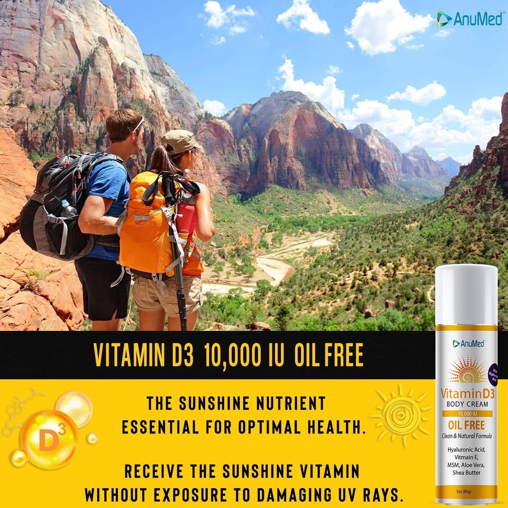 Vitamina D3 10,000 IU crema sen aceite con magnesio + ácido hialurónico, vitamina E. Moisturizing Cream para a pel seca. Non-Greasy, non-GMO, 100% Vegan, Gluten-Free (3oz)