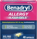 Benadryl Liqui-Gels antihistamímina Allergy Medical and Fred Symptom Relleu, Dye-Free Gels amb 25 mg of Dihenhydram HCl per Symptoms Com, Executany Nose, Sneezing & More, 48 ct