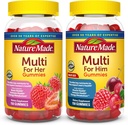 Nature faite Multivitamine Gummies Combo Pack pour lui et elle, Dégustation hommes et femmes Multivitamine avec vitamine C, vitamine D3, vitamine B, zinc et plus, deux bouteilles multivitamine