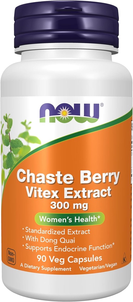 NOW integratori, Chaste Berry Vitex estratto 300 mg con Dong Quai, Salute delle donne*, 90 capsule di veg