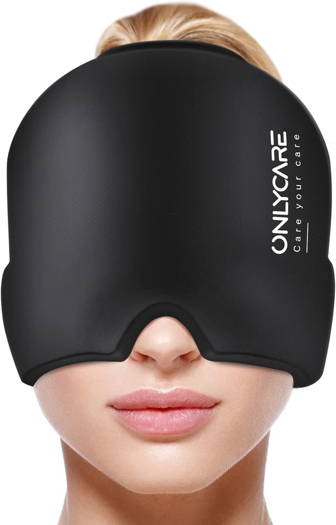 САМОCARE Мигрена Релеф Капа, Сотеща маска за мигрена, Upgraded Odorless Gel Ледена глава Урап, Гореща и студена терапия, FSA-HSA Допустими Главоболие Ледена опаковка за напрежение и стрес(Черна)
