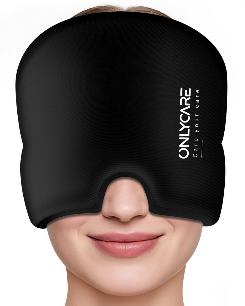 ONLYCARE Migraine Relief Cap, Soothing Migraine Mask, Upgraded Odorless Gel Ice Head Wrap, Hot and Cold Therapy, Headache Ice Pack for Tension, Stress, Hangover (Black)