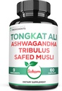 Satoomi Tongkat Ali Root Extract 200 : 1-9 Ashwagandha, Tribulus Terrestris & More - 지원 강도, 에너지 및 건강한 면역성이 - 60 Vegan Caps 2 개월 공급