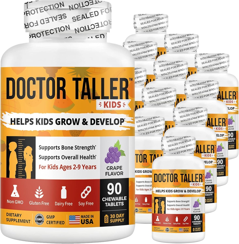 NuBest Doctor Taller Kids - Ondersteuning botsterkte met multivitaminen, multimineralen, calcium - Premium formule voor leeftijden 2 tot 9 - druivensmaak - 12 Pack 