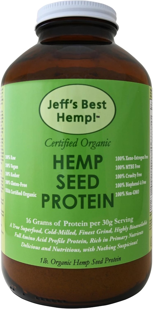 Jeff's Best Hemp! RAW Organic Finest Grind Cold-Milled Hemp Seed protein 16oz Jeff's Best Hemp!
