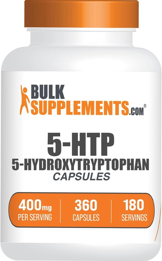 BulkSuppplements.com 5-HTP капсули - 5- Hydroxytripton, 5 HTP Допълнение - 5-HTP 400mg, за цялостно Well-Being - Gluten Free, 2 капсули на Сервиз, 360 броя (паковка 1)