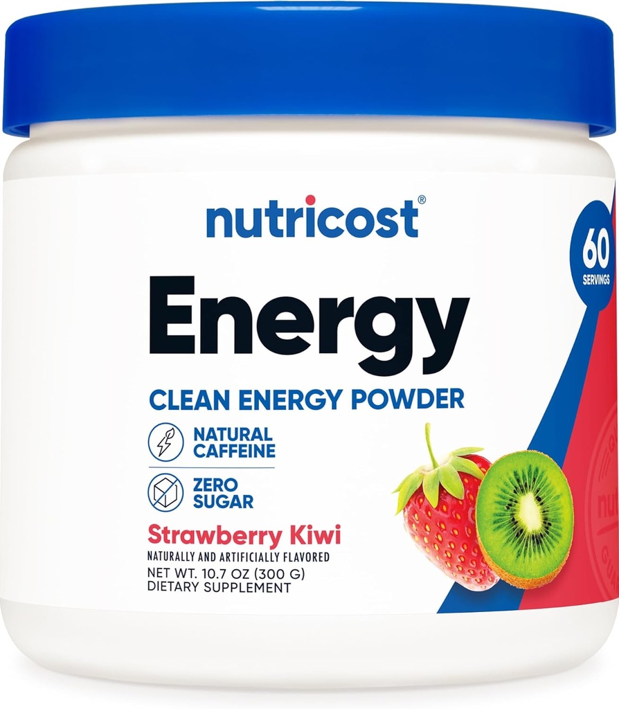 Nutricost Energy Complex (Strawberry Kiwi) (60 portions) - Poudre d'énergie propre, 300g complément alimentaire