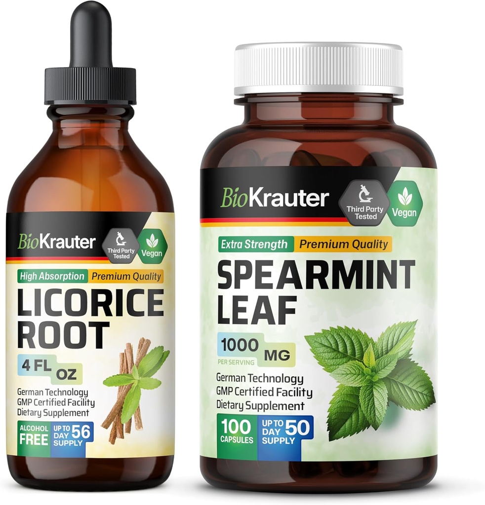 BIO KRAUTER Spearmint 100 Capsules & Licorice Tincture 4 Fl. Oz.