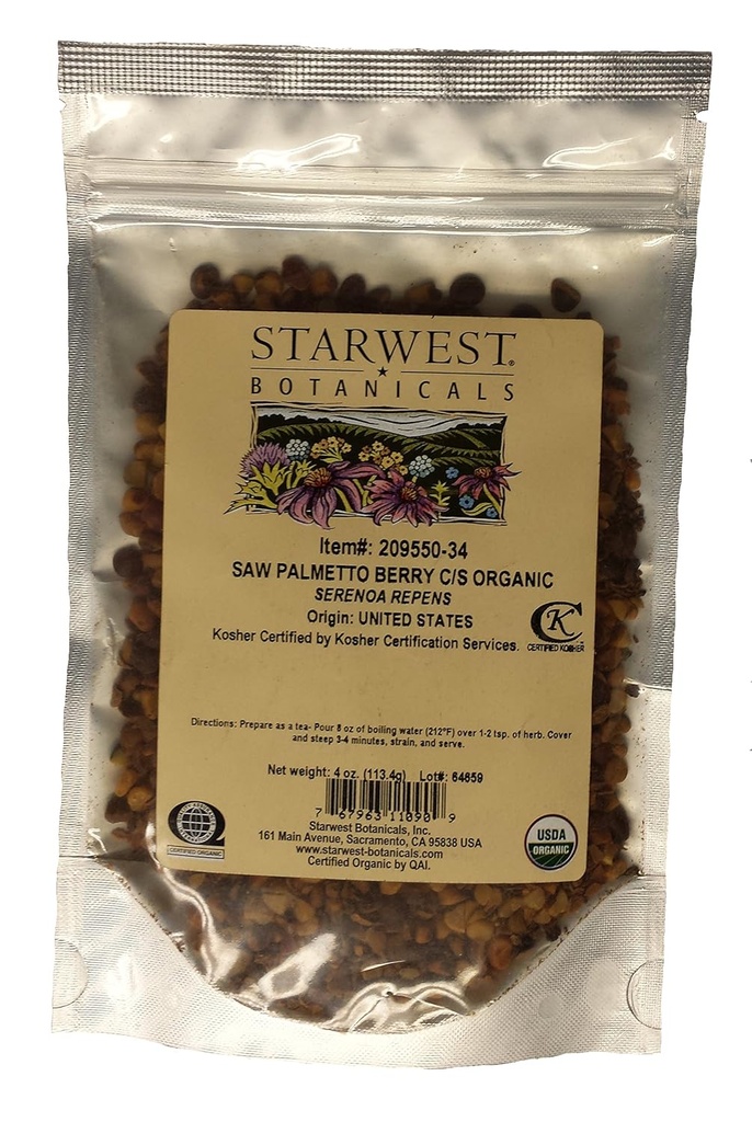 Saw Palmetto Berry Cut e Sifted Organic - repens de seroa, 4 Oz