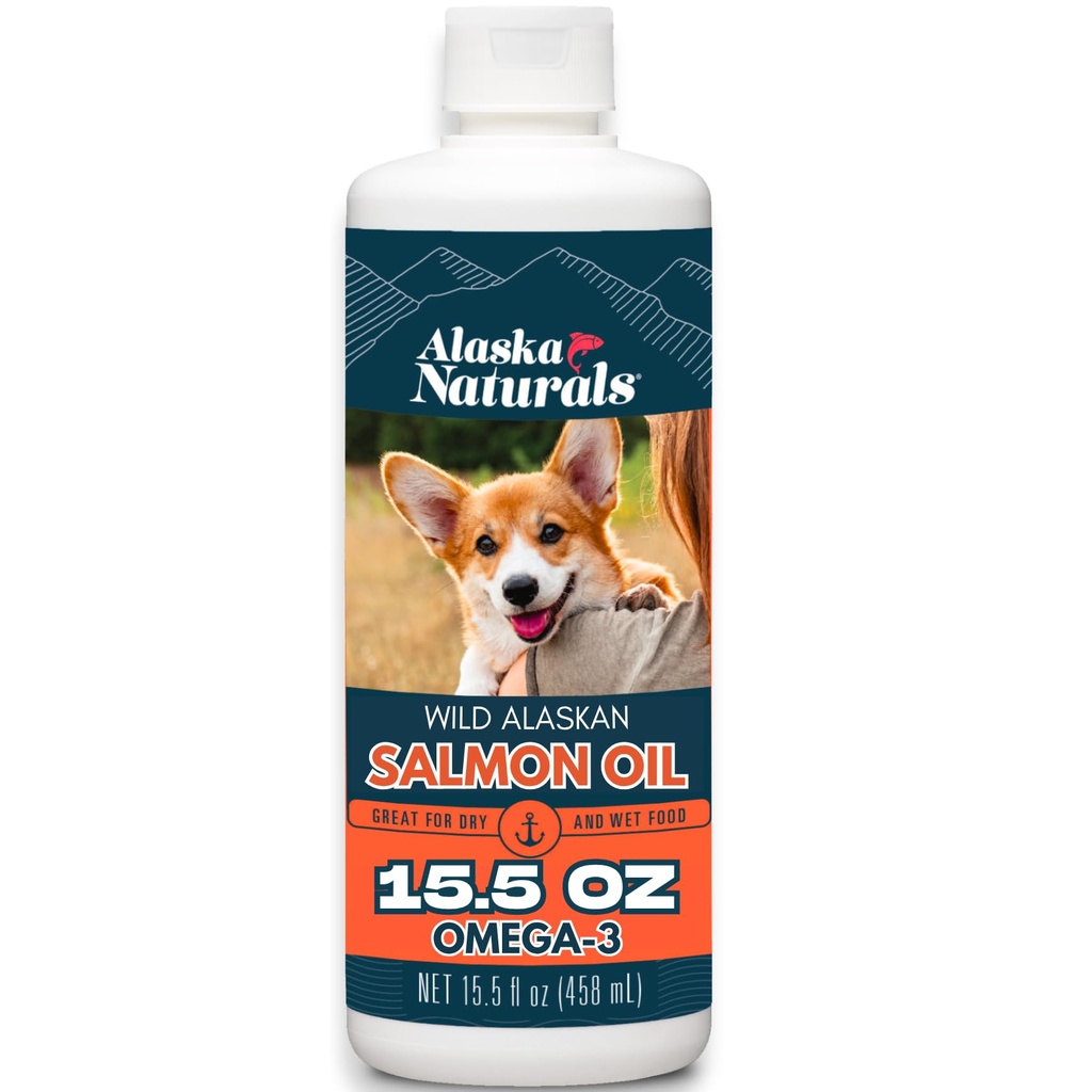 Alaska Naturals Wild Alaskan Salmon Fish Oil Supplement for Dogs Skin and Coat with EPA DHA Omega 3 Fatty Acids Liquid Food Topper 15.5 oz.