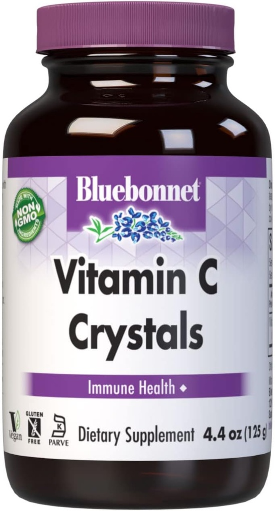 Bluebonnet Nutrition Vitamin C Krystaly, pro imunitní zdraví, pro antioxidační ochranu, Soy Free, gluten Free, Non- GMO, Kosher, Dairy Free, Vegan, Powder, 4.4 oz (125 g)