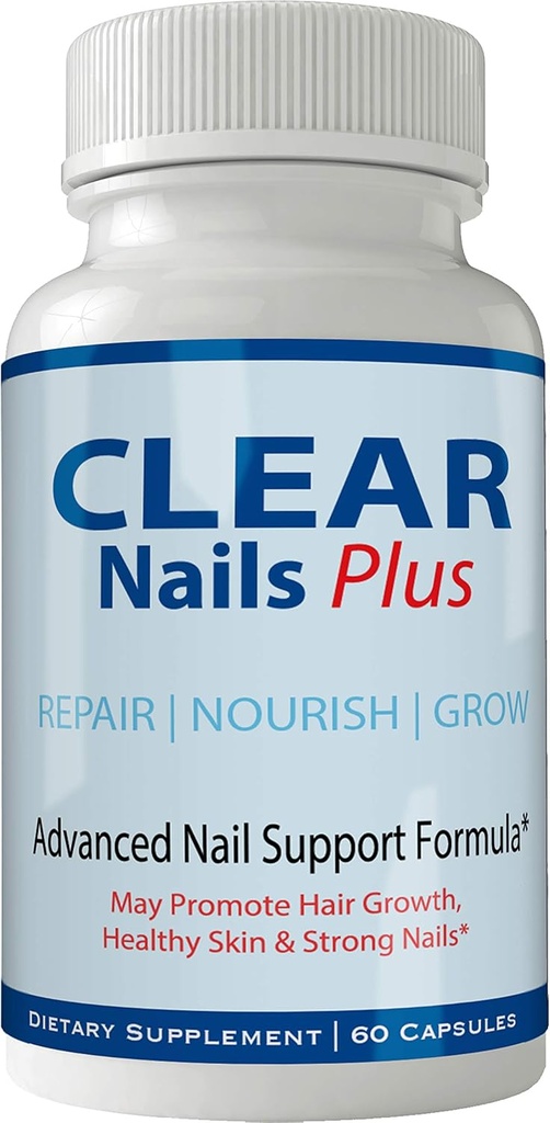 Clear Nails Plus Pills Supplement - Advanced Unique Hair Growth Vitamins and Minerals with Biotin - Gluten Free 60 Capsules - Hair Lash Skin and Nails Extra Strength Formula Growth Booster