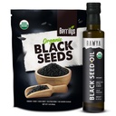 RAWYA Black Seeds + Black Seed Oil - USDA Organic Certified, Cold Pressed, Nigella Sativa, Cumin Seed Oil, Kalonji, Prémium Quality, High Thymokinone, Pure & Natural, 8.4 Oz + 16 Oz Seeds