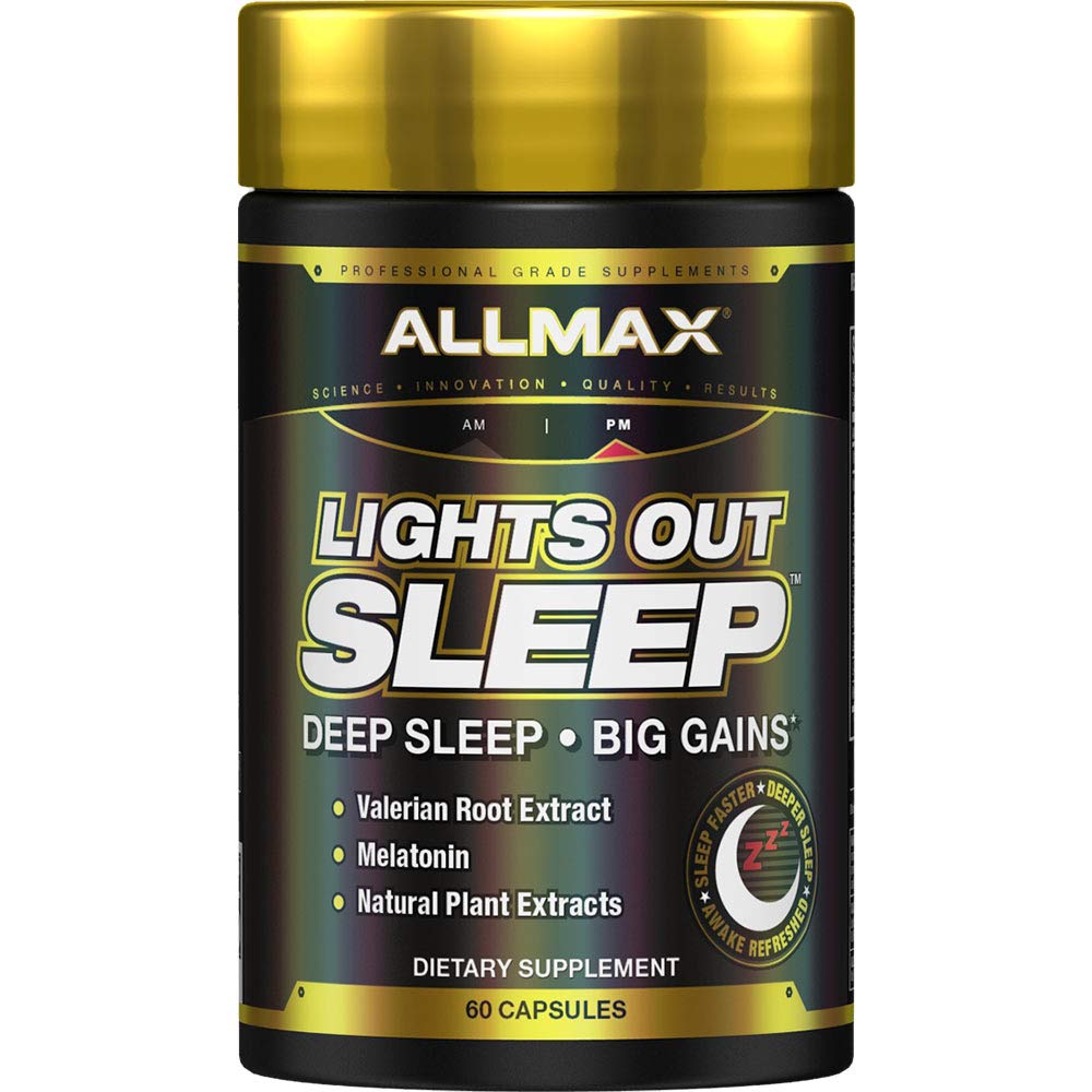 ALLMAX Lights Out Sleep - 60 Capsules - Promotes Rest & Relaxation - with Vitamin B6, L-Theanine, Chamomile & Melatonin - 30 Servings