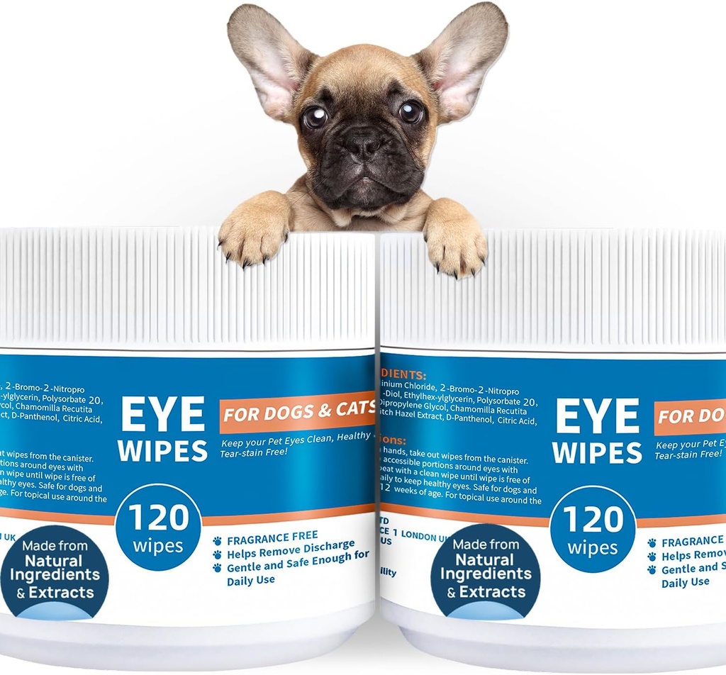 Dog Cat Eye Wipes - 240ct Wet Pad Gentle Tear Stain Remover Wipes for Dogs Cats Horses - Non-Stinging Eye Irrigation Formula, Remove Mucus seco, Discharge & Tear Stains