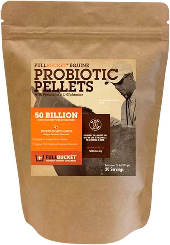 FullBucket Equine Probiotic Pellets з Saccharomyces boulardii для коней під високим стресом або для коней з огородженням дайджестних питань; 20x більш Концентрований і 50 Billion CFU - 30 Сервінги