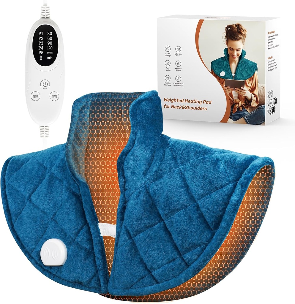 Almohadilla de calefacción de peso para muelles y hombros y espalda, 2,5lb Almohadilla de calefacción de cuello para atrás Alivio de dolor, Almohadilla de calefacción con 5 Ajustes de calor, 4 Ajustes del horario, Regalos del día de San Valentín para mujeres hombres