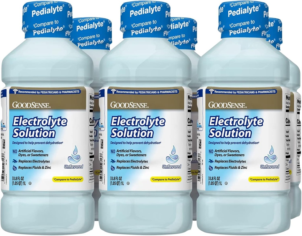 GoodSense Electrolyte Oral Solution, Unflavored, Designed to Help Prevent Dehydration; Заменя електролитите, течността и цинка, 33.8 Fluid Ounces (Pack of 6)