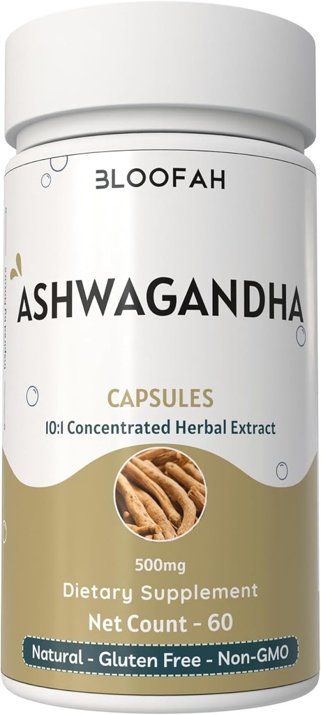 Ashwagandha Capsules 500mg | Withania somnifera | Concentrated 10:1 Extract | Pure Herbal Supplement | Non-GMO, Gluten-Free, No Additives, GMP-Certified (60 Count (Pack of 1))