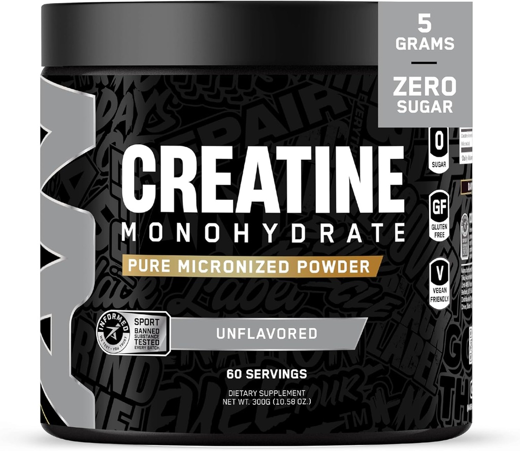 所有黑色的一切 Creatine Monhydrate 60 services \ Uniformed \ 微量化氨基酸粉 \ 细胞能量 \ 认知函数 \ Gluten - Free and Keto 友好