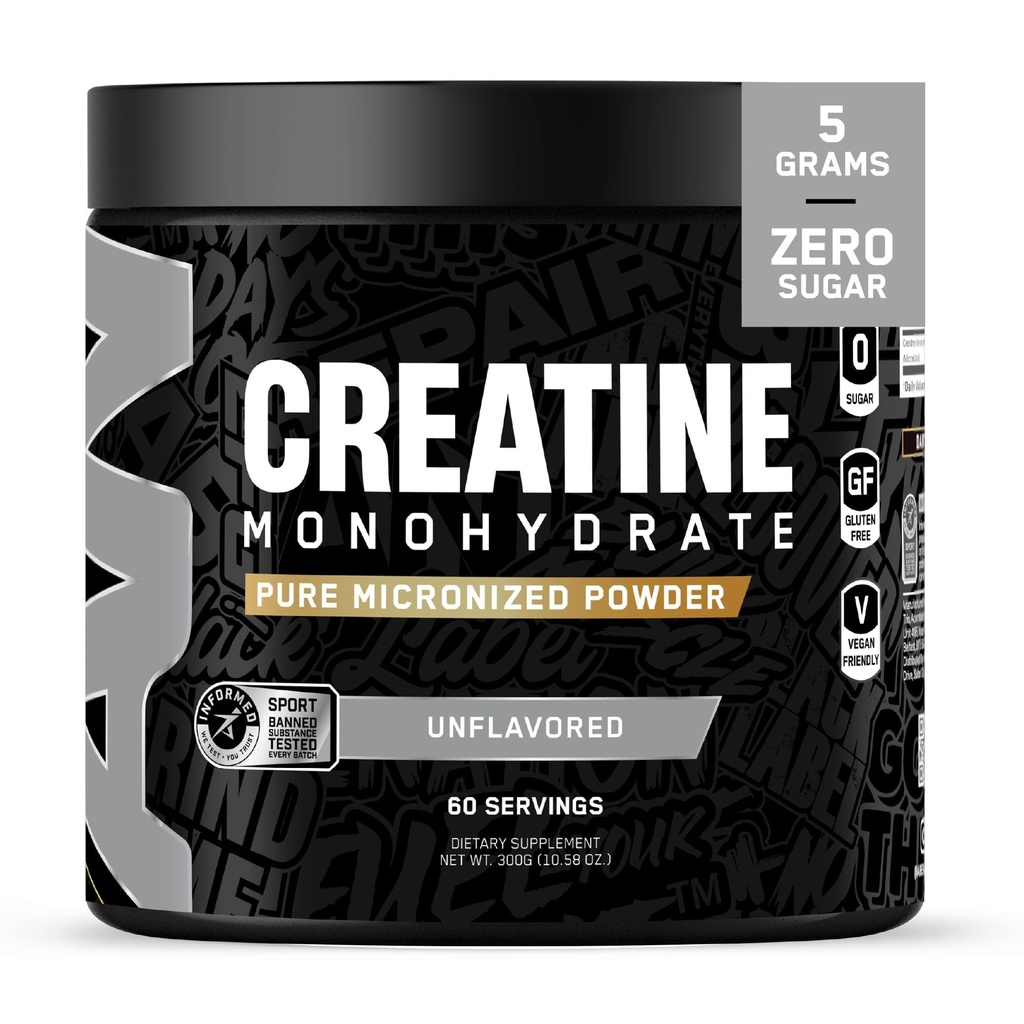 All Black Everything Creatine Monohydrate | Support Muscles, Cognitive Function | Micronized Amino Acid Powder | Cellular Energy | Workout Supplement for Men & Women | Unflavored | 60 Servings