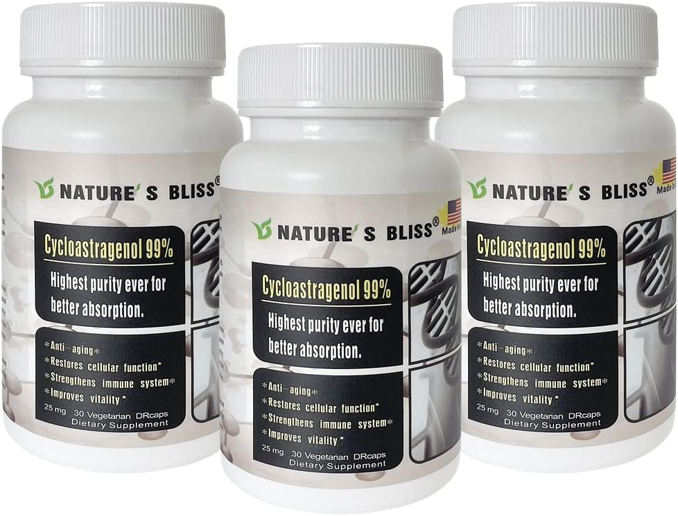 Príroda'sbliss Telomere Doplnky Cycloastragenol 25mg 99%, Astragalus Root Extract, Anti Aging Supplement, Made in USA, Imunity Boost, Žalúdočné kyseliny Chránené, Super Absorpcia, 90 Kapsule