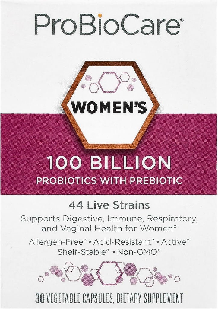 ProBioCareProbiotic for Women 100 Billion CFUs, sostengatu digestioa, Inmune & Gut Health-ek Mikrobiome-balantze osasuntsua eta Nutrient Absorption (30 kapsula begetal) sustatzen du