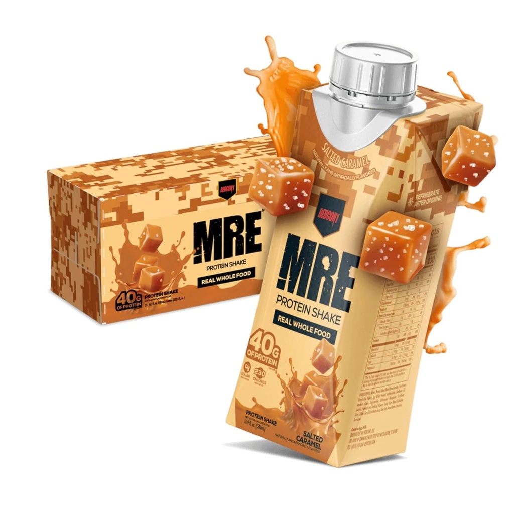 REDCON1 MRE Klar til at drikke proteinshakes, Saltet Karamel - Proteindrikke med hele fødevarekilder - Sukker fri RTD Shake Formuleret til brændstof atleter til enhver tid (12 Pack)